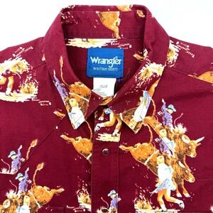 Wrangler Western Men's Short Sleeve Rodeo Red Bull Riding Large Tall Pearl Snap